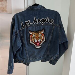Los Angeles Tiger Patch Denim Jean Jacket - Dark Blue